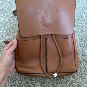 Zara Brown Leather Drawstring Backpack